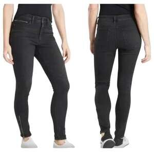 Athleta Sculptek Black Carbon Wash Ankle Zipper Ultra Skinny Jeans 0